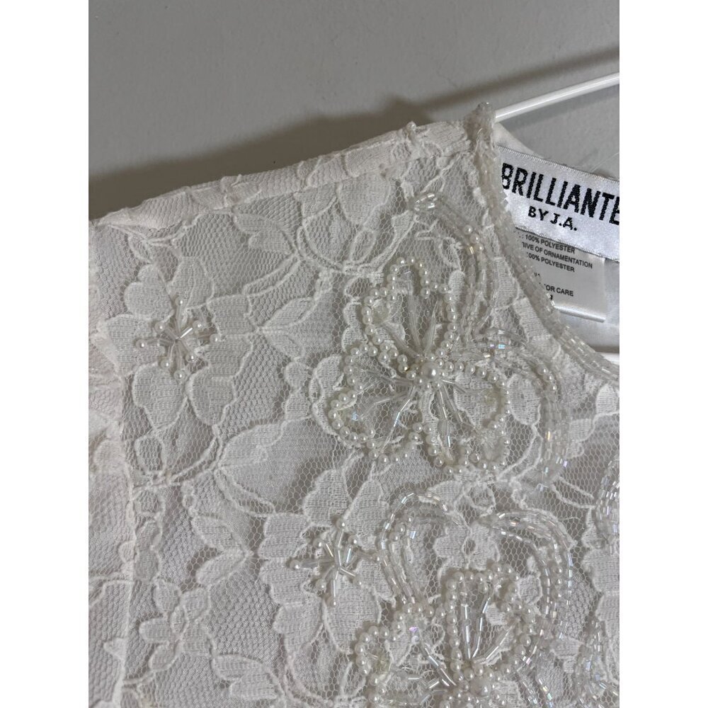 Retro Beaded Floral Top M White Glam Lace Bridal Retro Classic Chic Preppy Boho - Picture 7 of 15